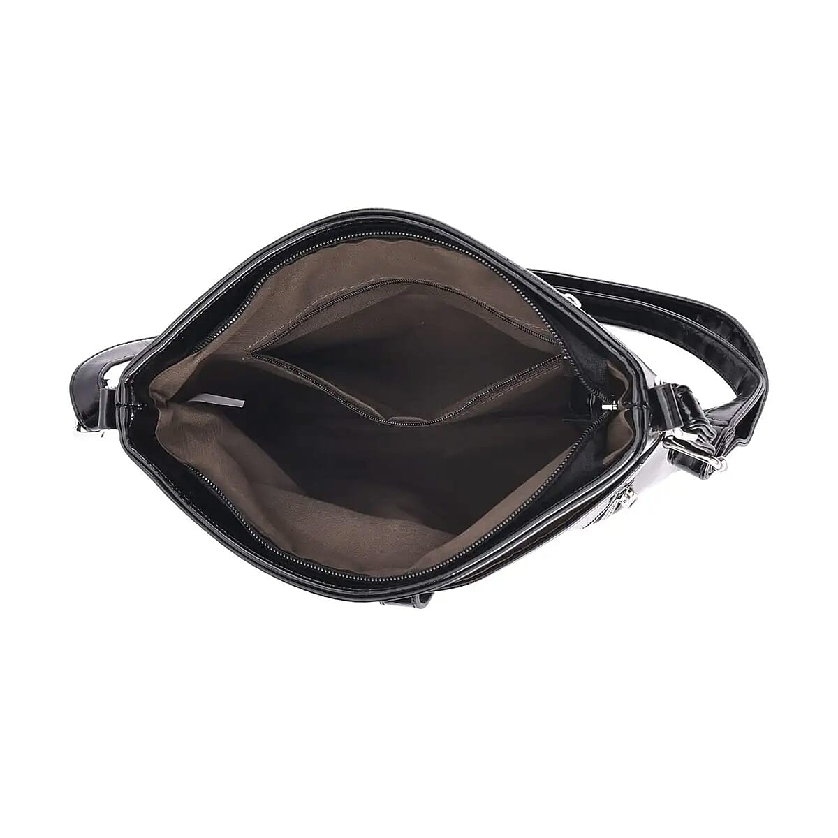 Black Faux Leather Crossbody Bag (9.45"x1.97"x9.45") with Shoulder Strap 47" image number 5