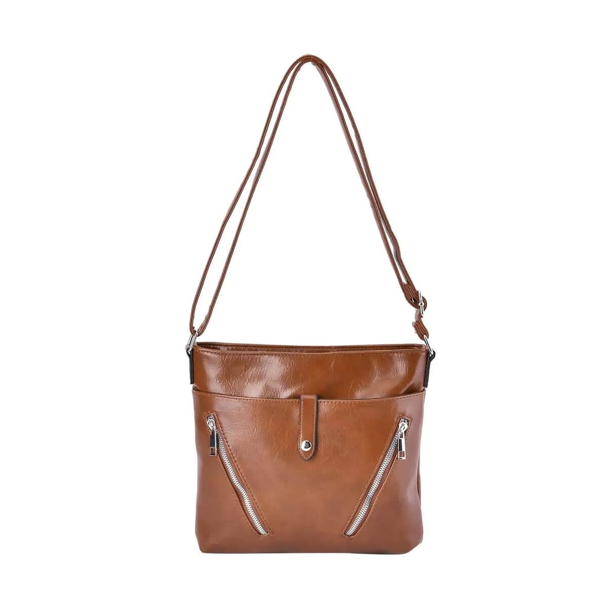 Coffee Faux Leather Crossbody Bag with Shoulder Strap image number 0