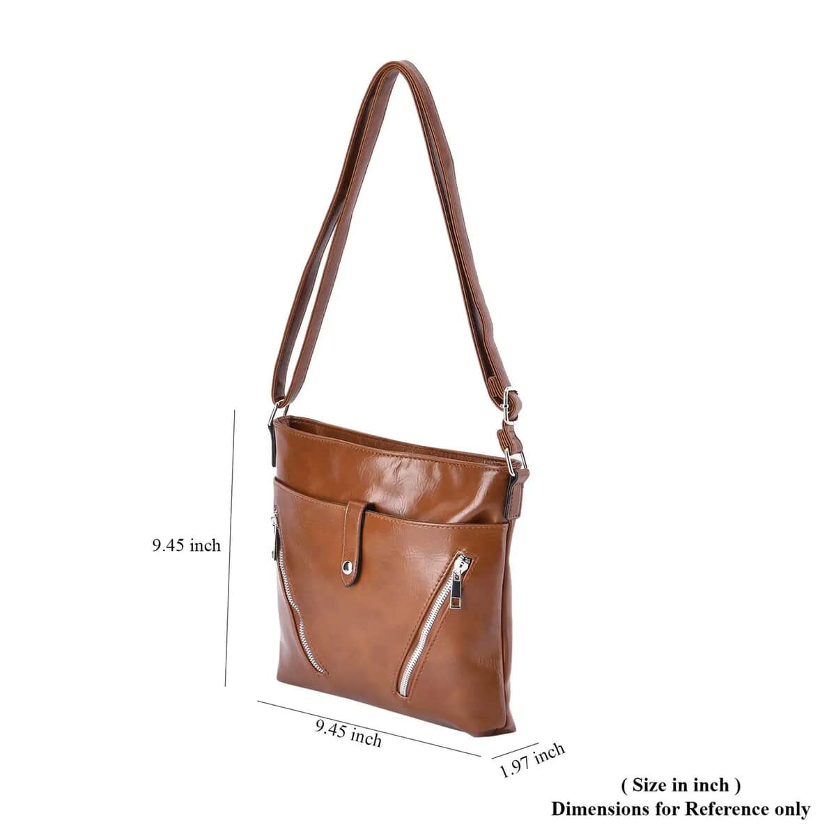 Coffee Faux Leather Crossbody Bag with Shoulder Strap image number 5