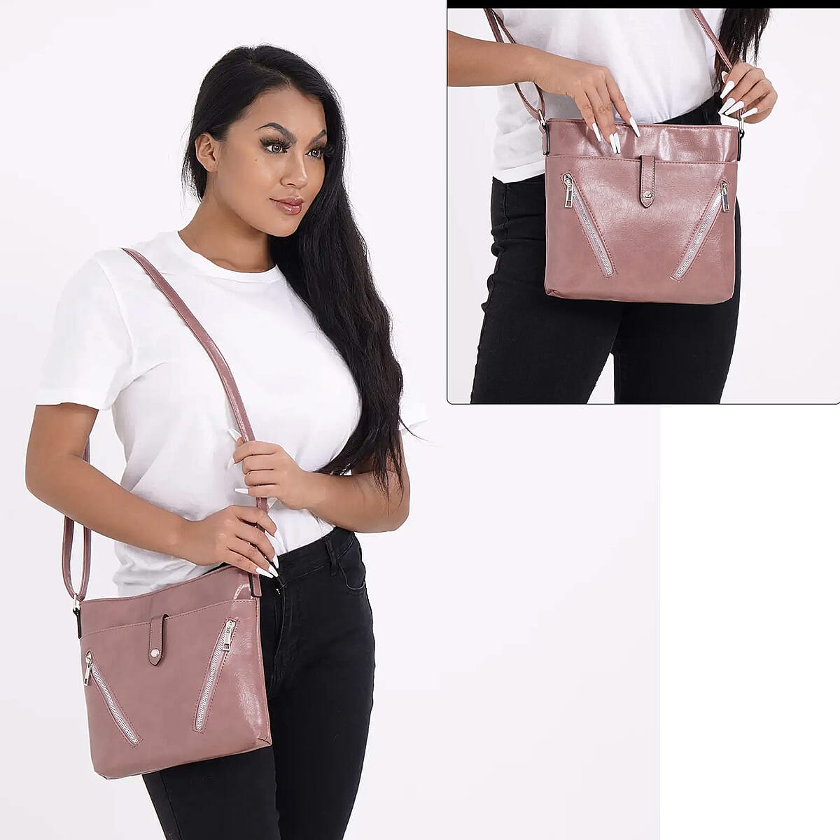 Pink Faux Leather Crossbody Bag with Shoulder Strap image number 1