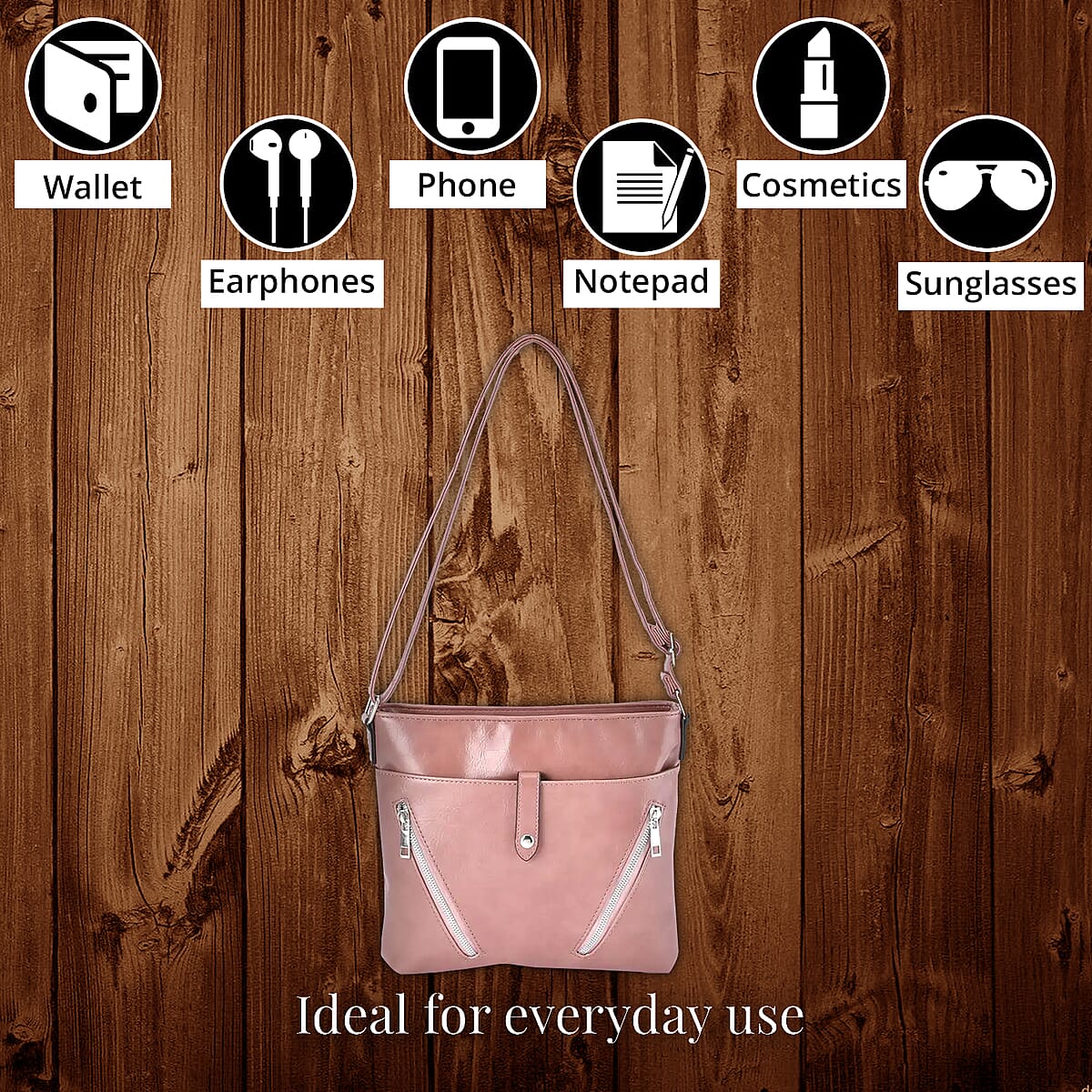 Pink Faux Leather Crossbody Bag with Shoulder Strap image number 4