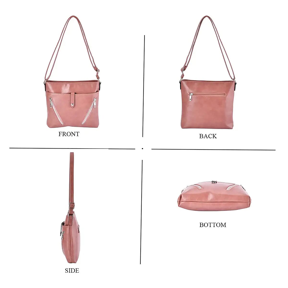 Pink Faux Leather Crossbody Bag with Shoulder Strap image number 5