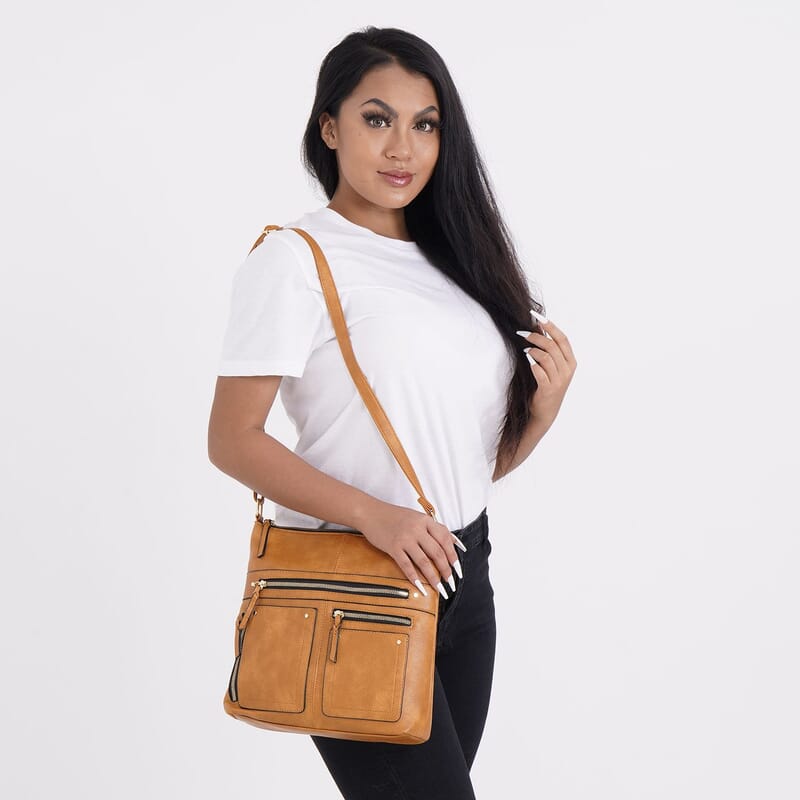 Mustard Color Faux Leather Crossbody Bag with Shoulder Strap