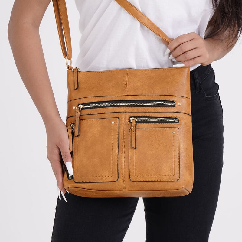 Mustard Color Faux Leather Crossbody Bag with Shoulder Strap
