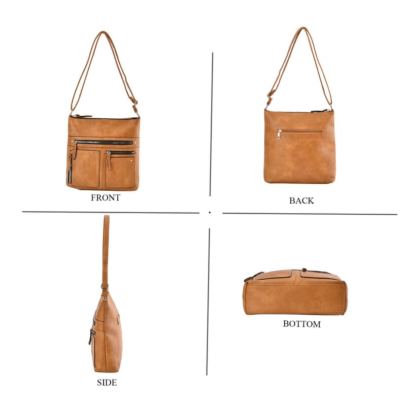 Mustard Color Faux Leather Crossbody Bag with Shoulder Strap