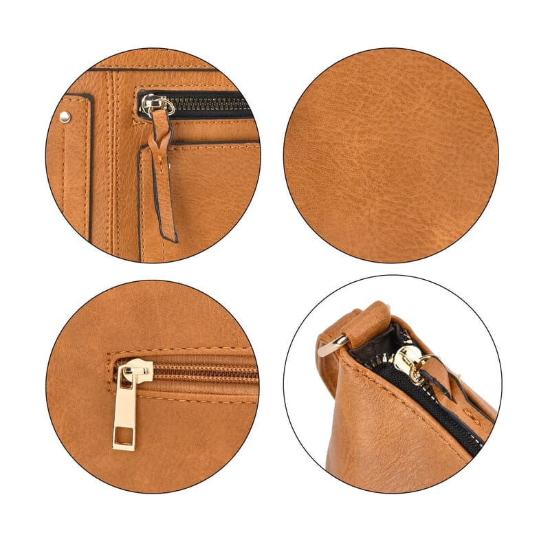 Mustard Color Faux Leather Crossbody Bag with Shoulder Strap