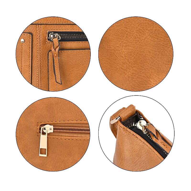 Mustard Color Faux Leather Crossbody Bag with Shoulder Strap