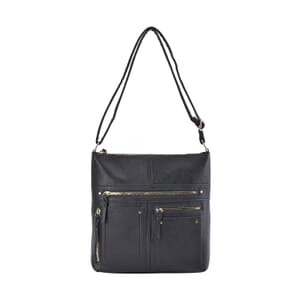 Black Color Faux Leather Crossbody Bag with Shoulder Strap