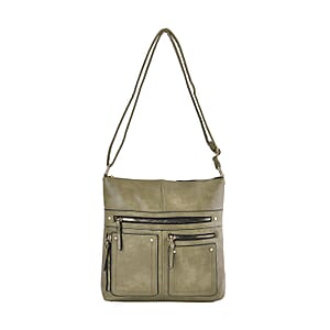 Dark Green Color Faux Leather Crossbody Bag with Shoulder Strap