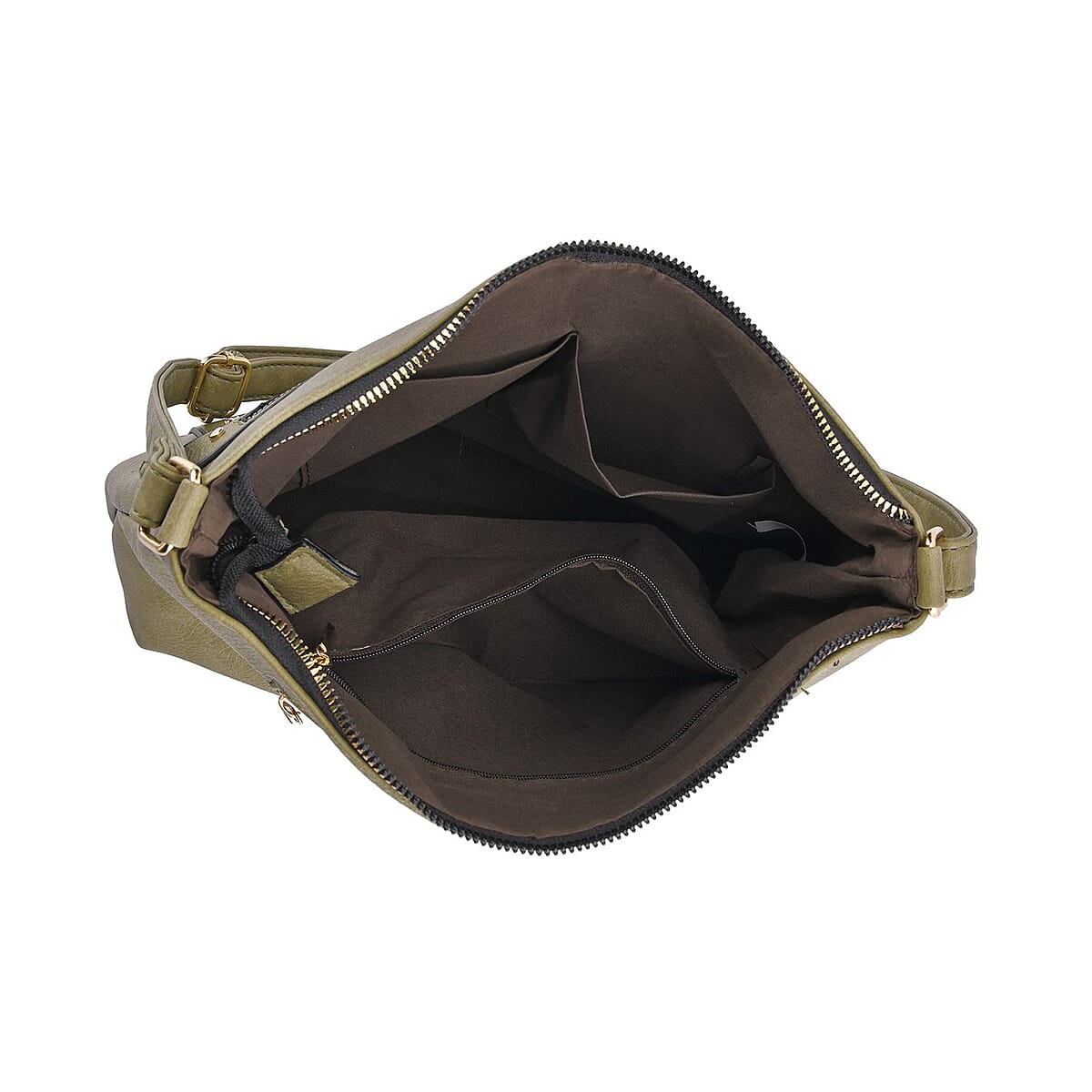 Dark Green Color Faux Leather Crossbody Bag with Shoulder Strap image number 4