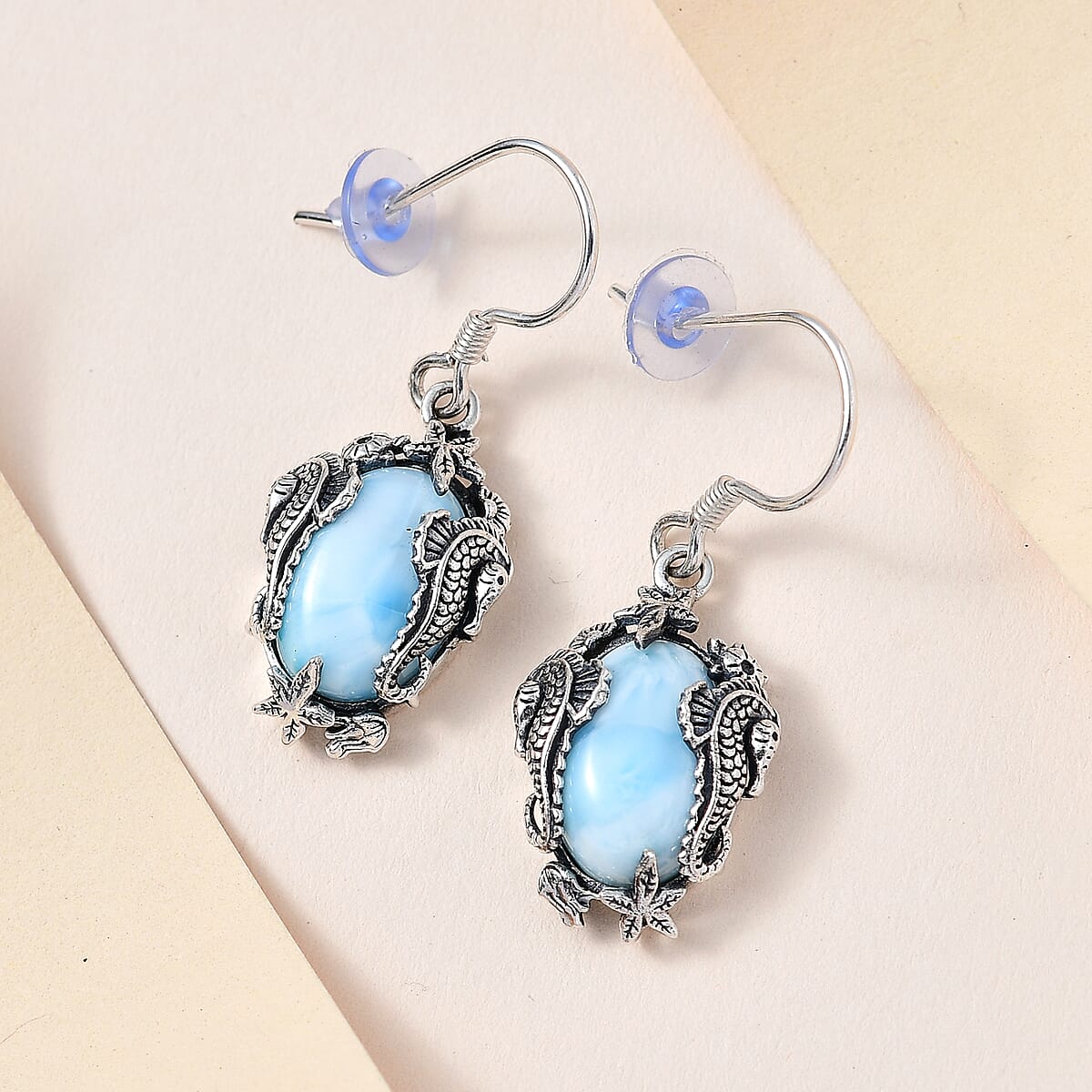 Artisan Crafted Larimar Solitaire Earringa in Sterling Silver 14.10 ctw image number 1