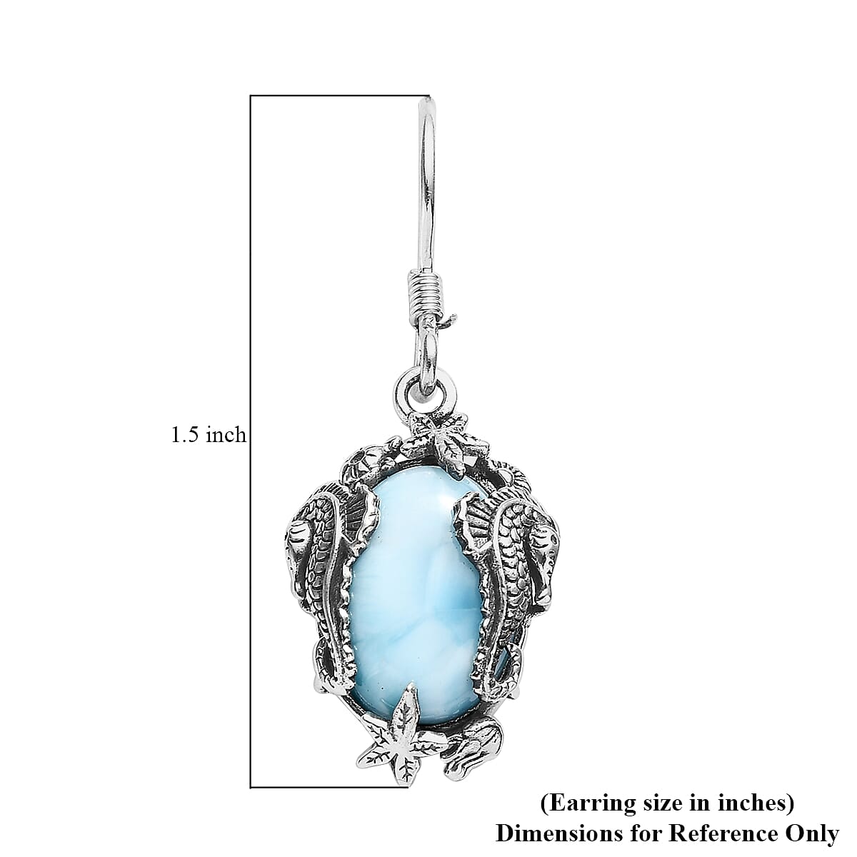 Artisan Crafted Larimar Solitaire Earringa in Sterling Silver 14.10 ctw image number 4