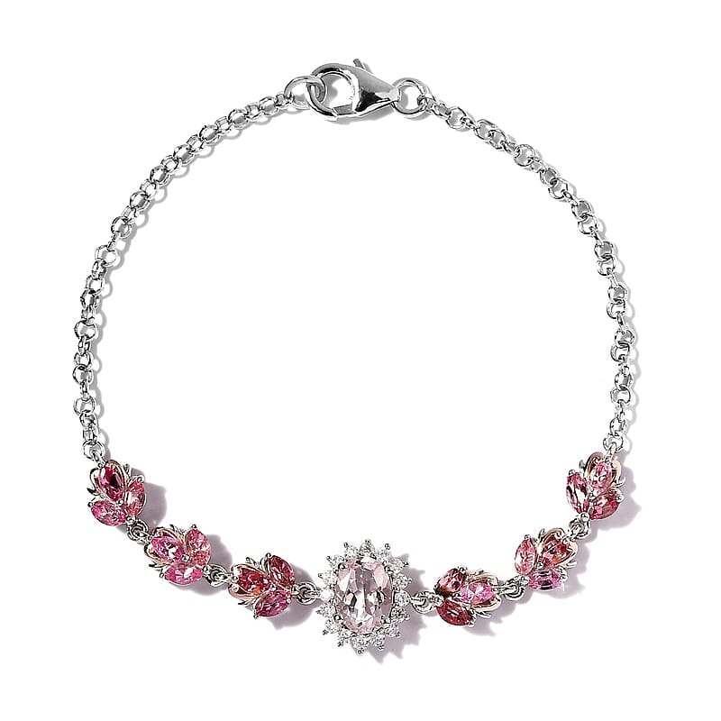 Pink Morganite and Multi Gemstone Bracelet in Vermeil Rose Gold and Platinum Over Sterling Silver (7.25 In) 2.75 ctw