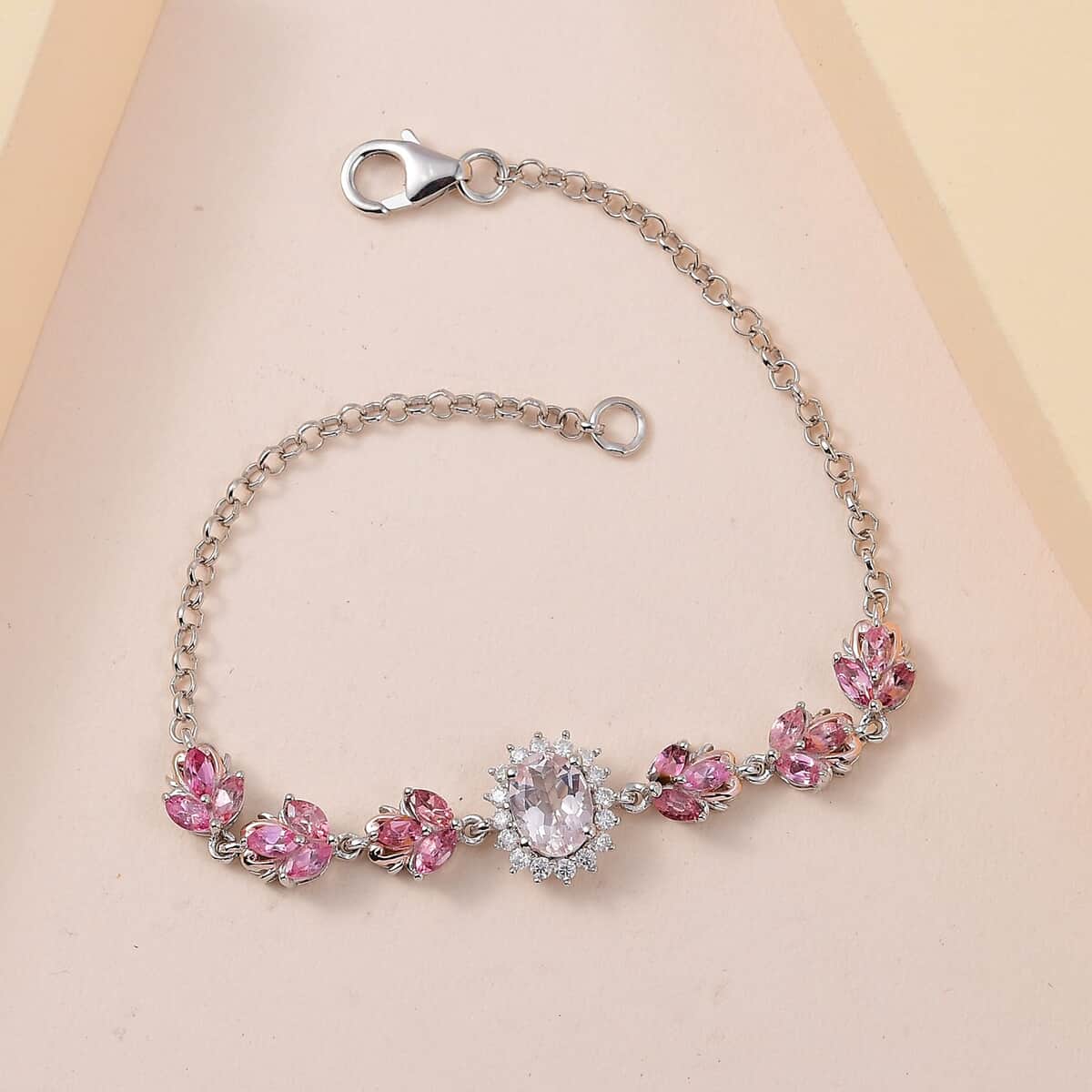 Pink Morganite and Multi Gemstone Bracelet in Vermeil Rose Gold and Platinum Over Sterling Silver (7.25 In) 2.75 ctw image number 1