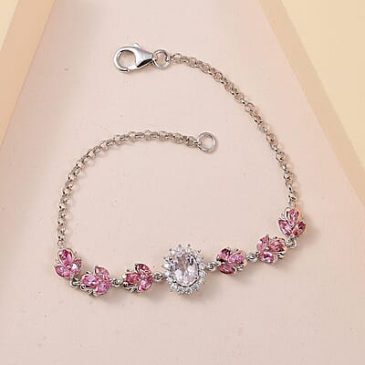 Pink Morganite and Multi Gemstone Bracelet in Vermeil Rose Gold and Platinum Over Sterling Silver (7.25 In) 2.75 ctw