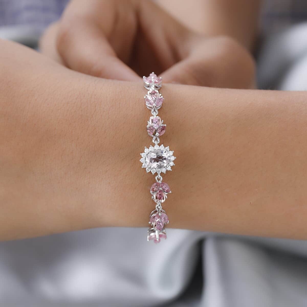 Pink Morganite and Multi Gemstone Bracelet in Vermeil Rose Gold and Platinum Over Sterling Silver (7.25 In) 2.75 ctw image number 2