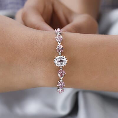 Pink Morganite and Multi Gemstone Bracelet in Vermeil Rose Gold and Platinum Over Sterling Silver (7.25 In) 2.75 ctw