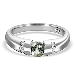 Green Tanzanite and White Zircon 0.73 ctw Ring in Platinum Over Sterling Silver (Size 9)