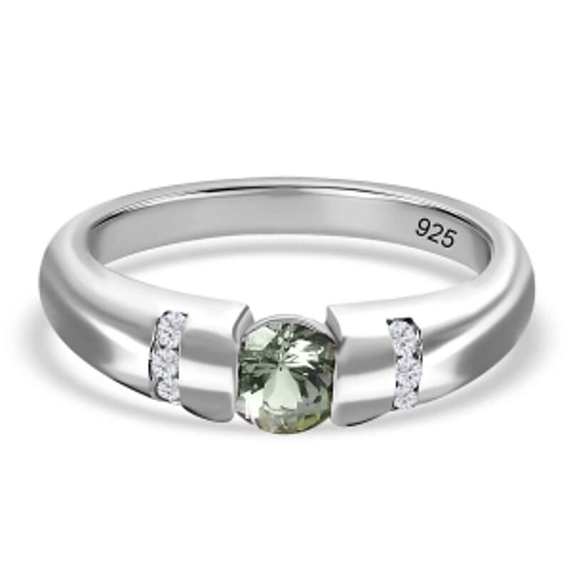 Green Tanzanite and White Zircon 0.73 ctw Ring in Platinum Over Sterling Silver (Size 9)