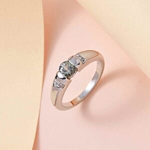 Green Tanzanite and White Zircon 0.73 ctw Ring in Platinum Over Sterling Silver (Size 9)