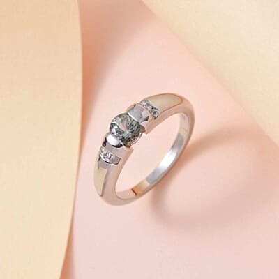 Green Tanzanite and White Zircon 0.73 ctw Ring in Platinum Over Sterling Silver (Size 9)
