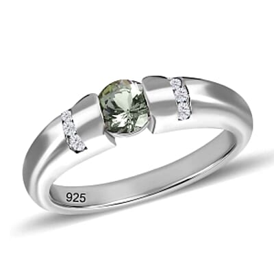 Green Tanzanite and White Zircon 0.73 ctw Ring in Platinum Over Sterling Silver (Size 9)