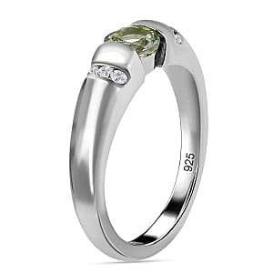 Green Tanzanite and White Zircon 0.73 ctw Ring in Platinum Over Sterling Silver (Size 9)