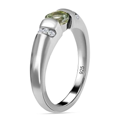 Green Tanzanite and White Zircon 0.73 ctw Ring in Platinum Over Sterling Silver (Size 9)