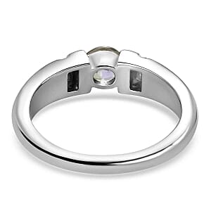 Green Tanzanite and White Zircon 0.73 ctw Ring in Platinum Over Sterling Silver (Size 9)