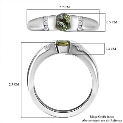 Green Tanzanite and White Zircon 0.73 ctw Ring in Platinum Over Sterling Silver (Size 9)