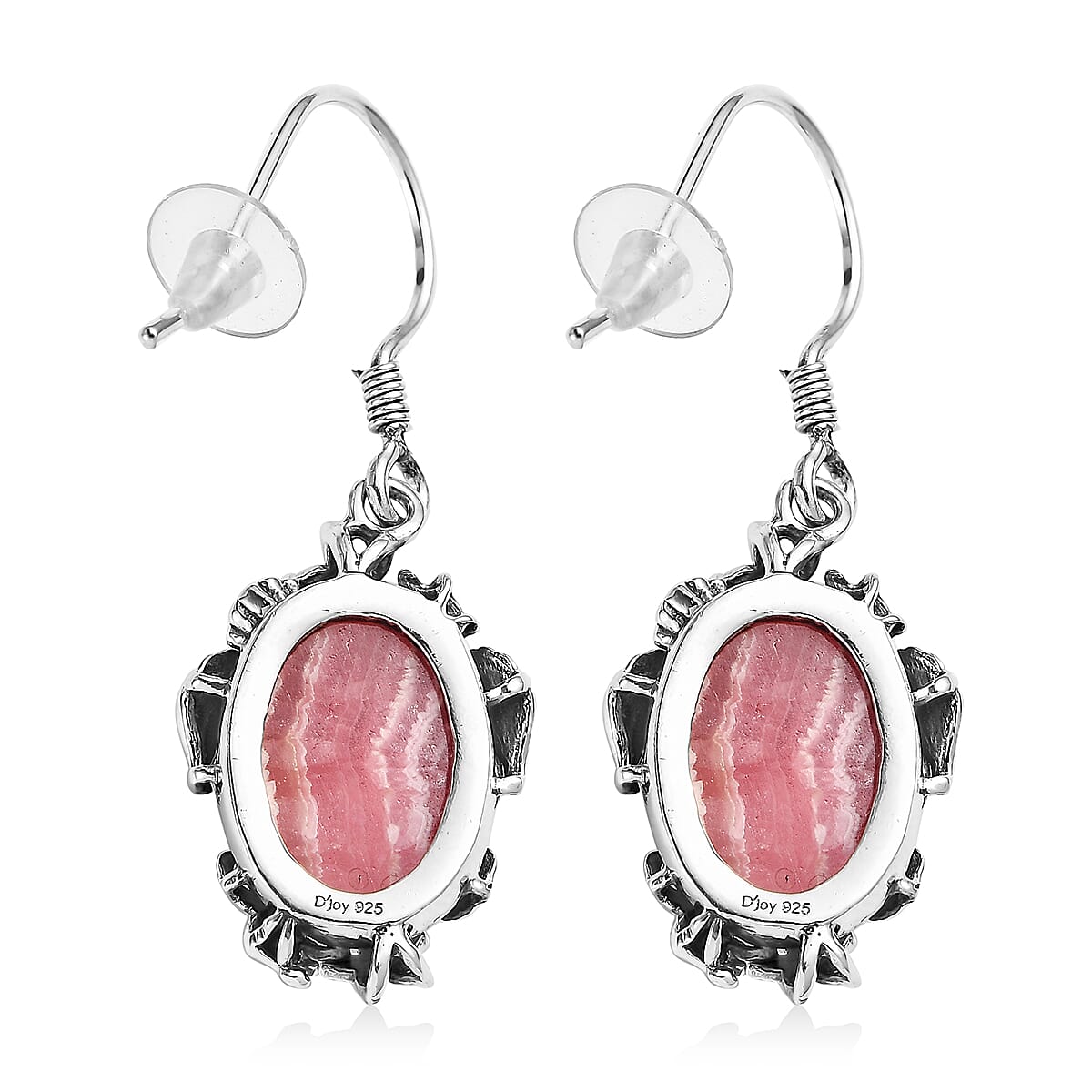 Artisan Crafted Argentinian Rhodochrosite Solitaire Earrings in Sterling Silver 16.15 ctw image number 3