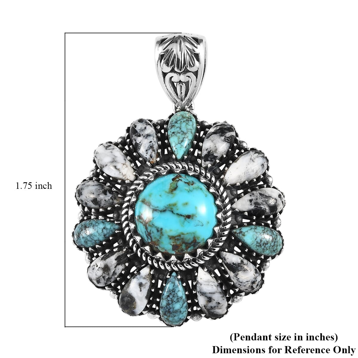 Artisan Crafted Blue Moon Turquoise and White Buffalo Floral Pendant in Sterling Silver 15.50 ctw image number 5