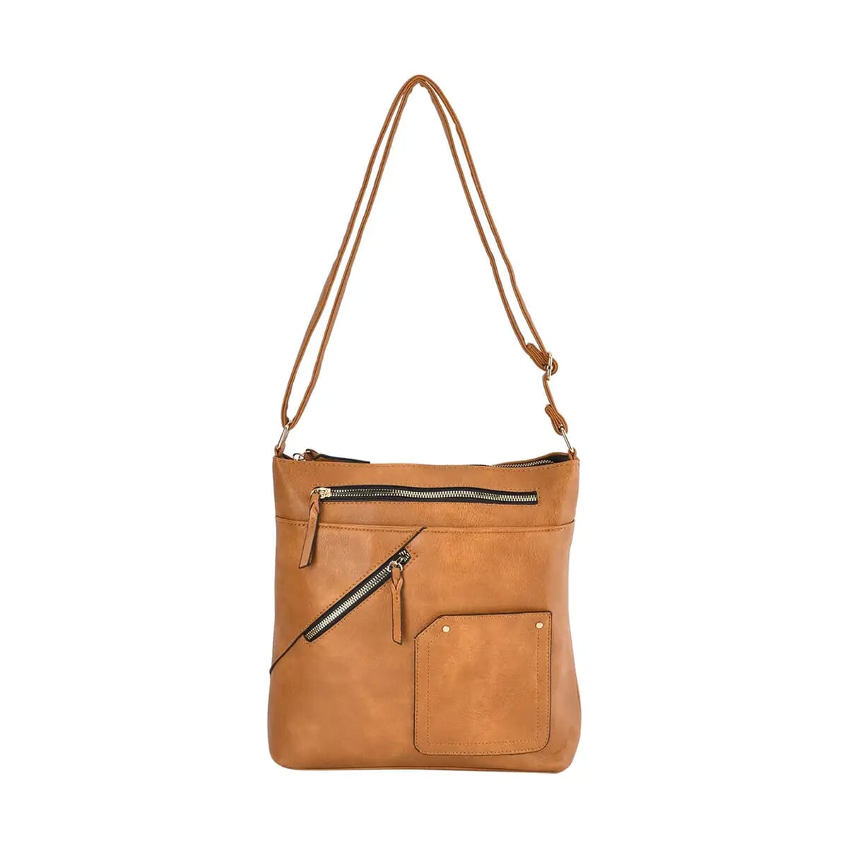 Brown Faux Leather Crossbody Bag (11.02"x2.95"x10.63") with Shoulder Strap 47" image number 0
