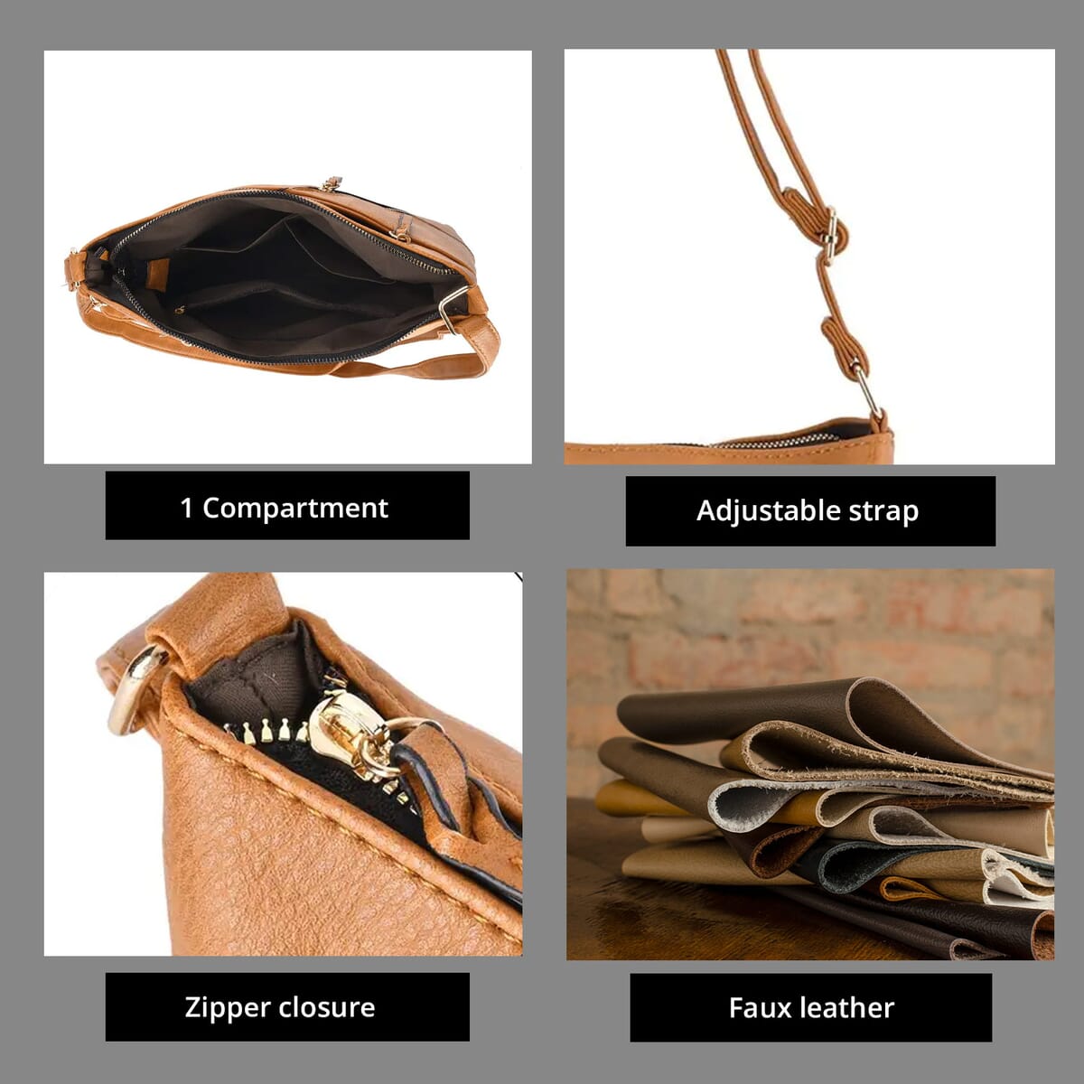 Brown Faux Leather Crossbody Bag (11.02"x2.95"x10.63") with Shoulder Strap 47" image number 3