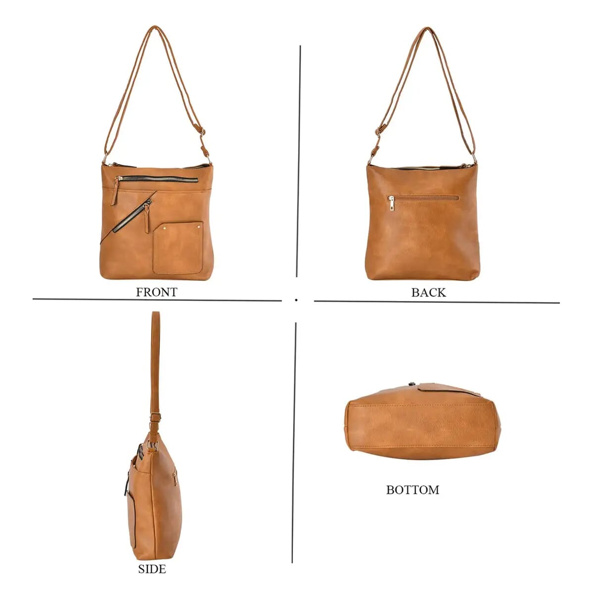 Brown Faux Leather Crossbody Bag (11.02"x2.95"x10.63") with Shoulder Strap 47" image number 5