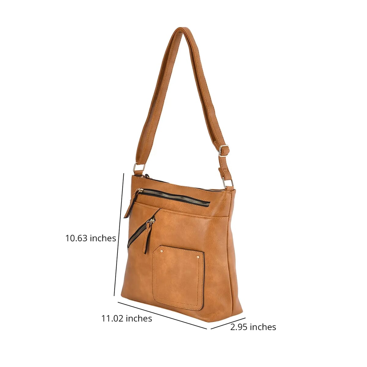 Brown Faux Leather Crossbody Bag (11.02"x2.95"x10.63") with Shoulder Strap 47" image number 6