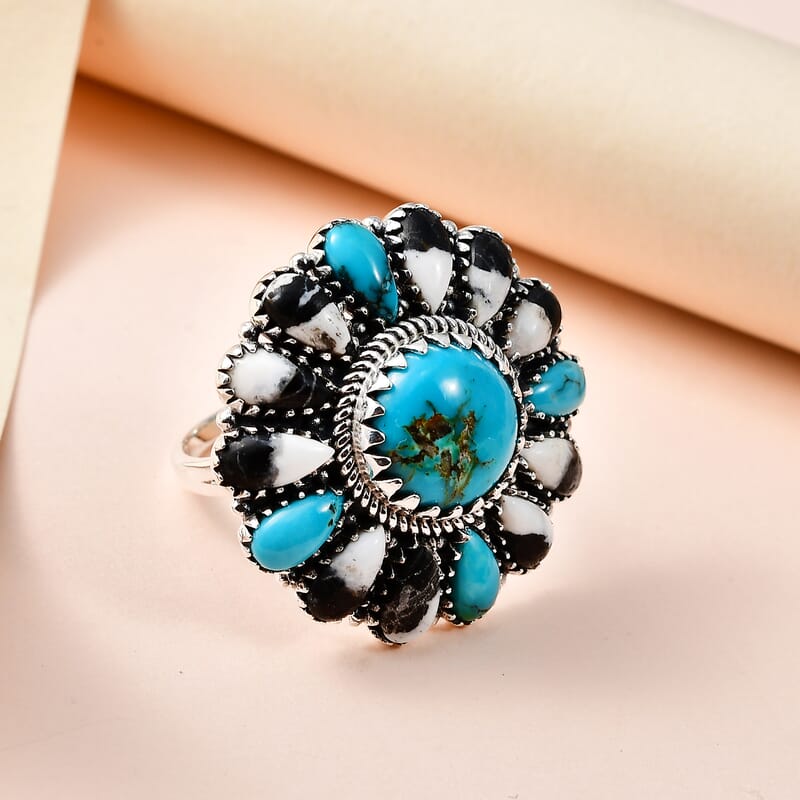 Artisan Crafted Blue Moon Turquoise and White Buffalo 16.15 ctw Ring in Sterling Silver (Size 10.0)