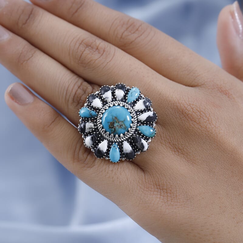 Artisan Crafted Blue Moon Turquoise and White Buffalo 16.15 ctw Ring in Sterling Silver (Size 10.0)