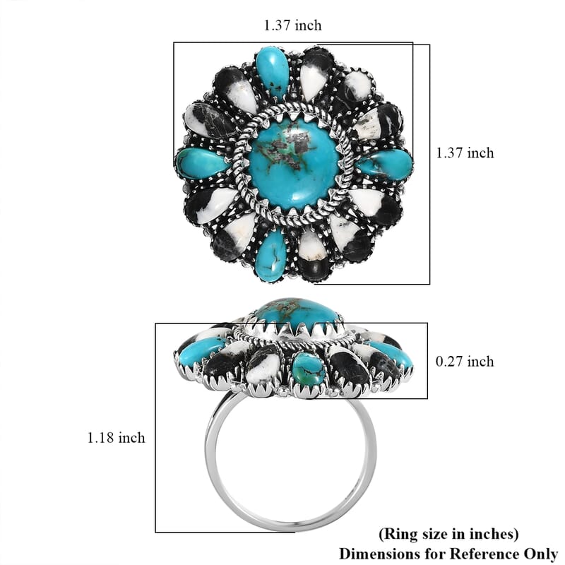 Artisan Crafted Blue Moon Turquoise and White Buffalo 16.15 ctw Ring in Sterling Silver (Size 10.0)