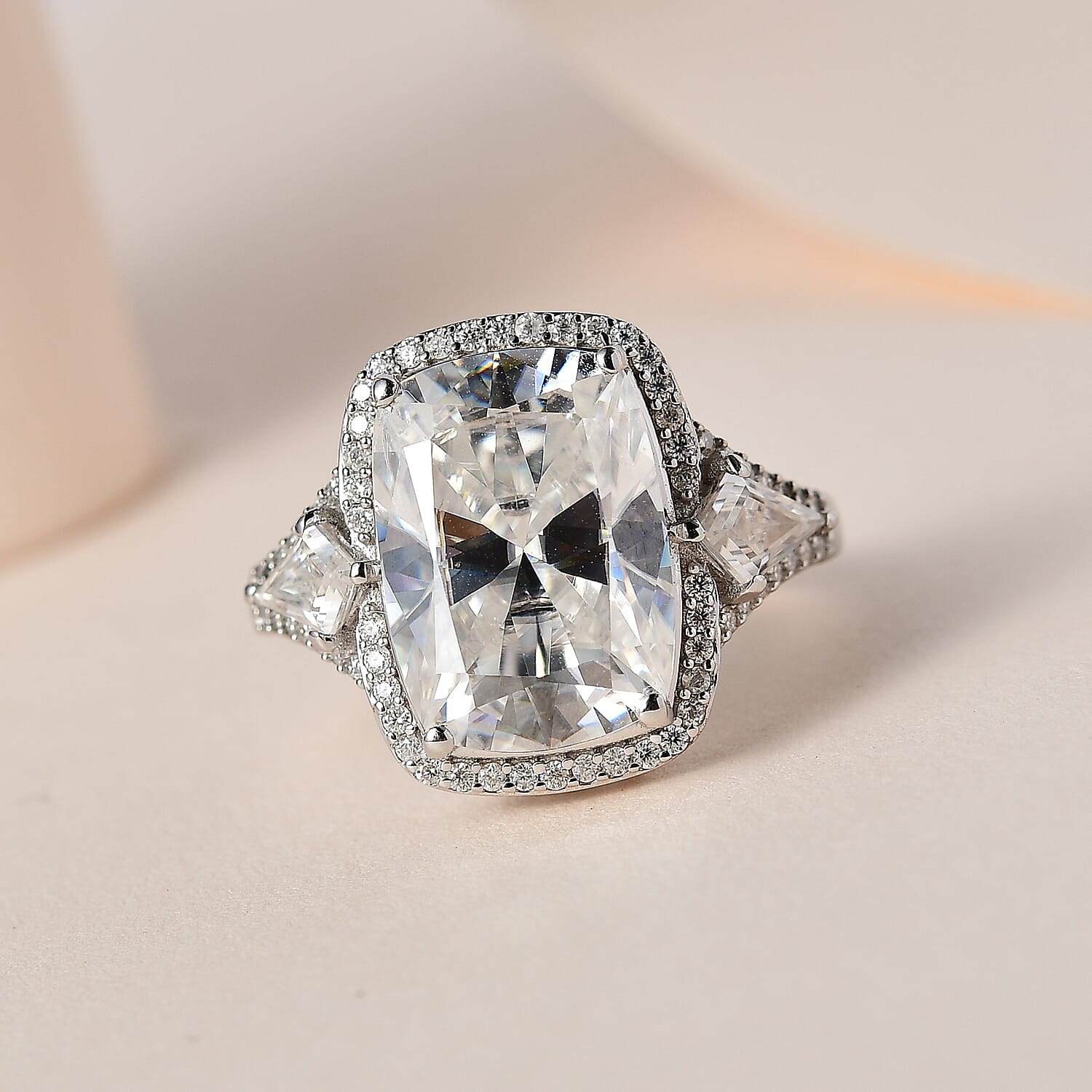 Moissanite Ring in Platinum Over Sterling Silver (Size 10.0) 7.60 ctw