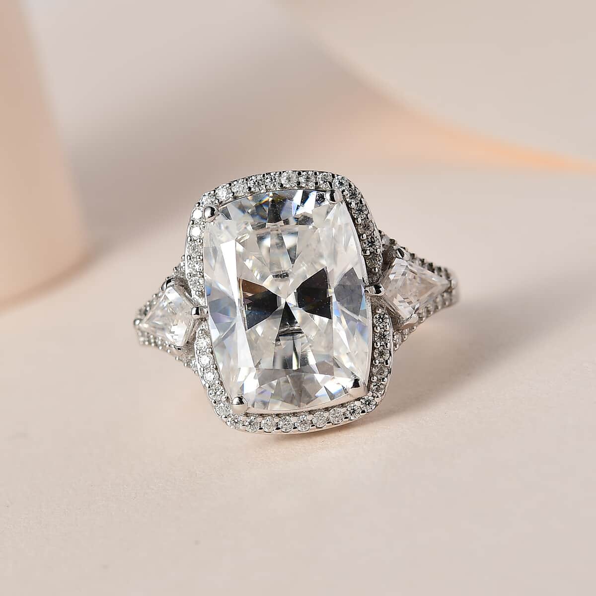 Moissanite Ring in Platinum Over Sterling Silver 7.60 ctw image number 1