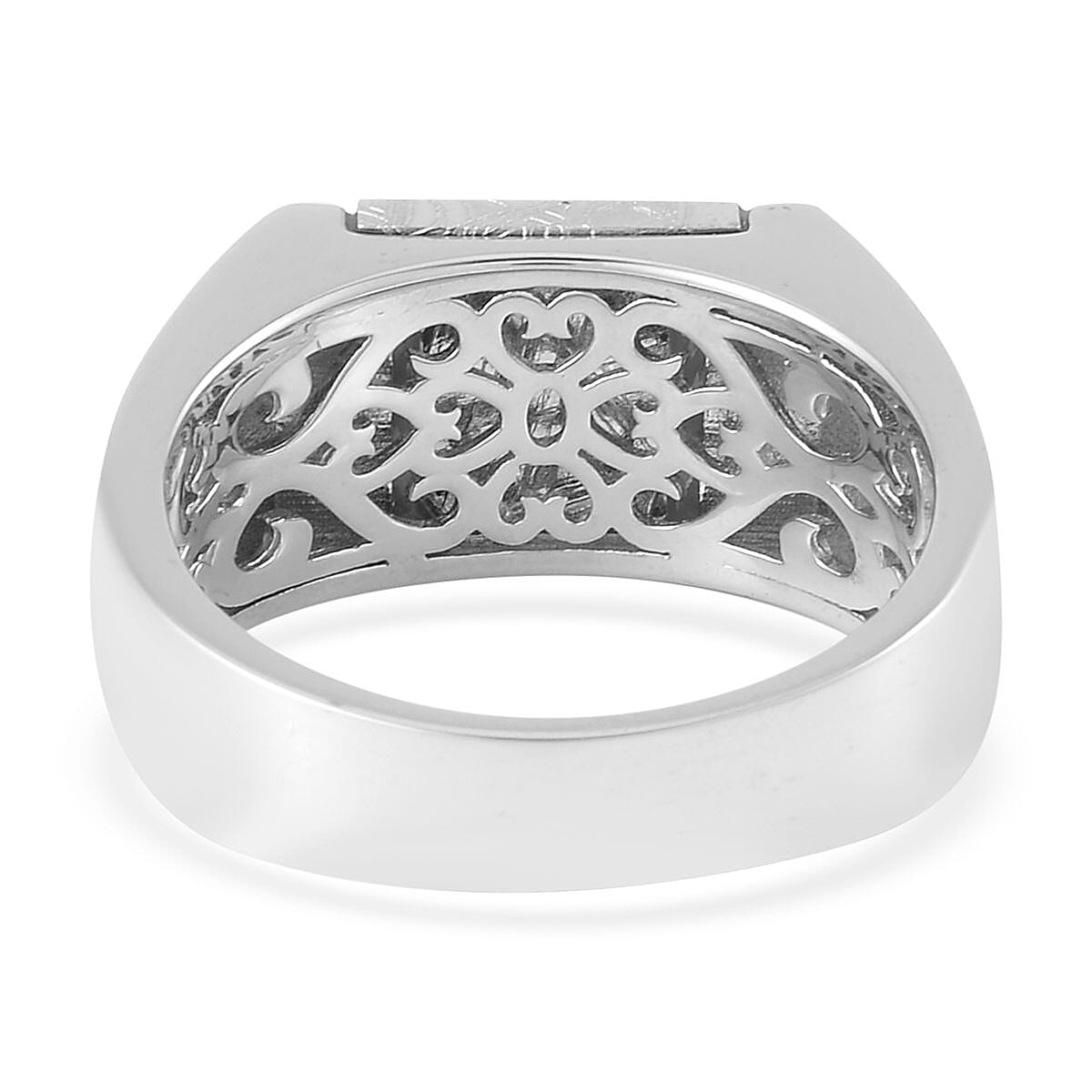 Marvelous Meteorite Men's Ring in Rhodium Over Sterling Silver (Size 10.0)
