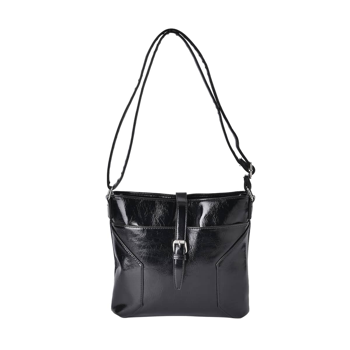 Black Faux Leather Crossbody Bag with Shoulder Strap image number 0