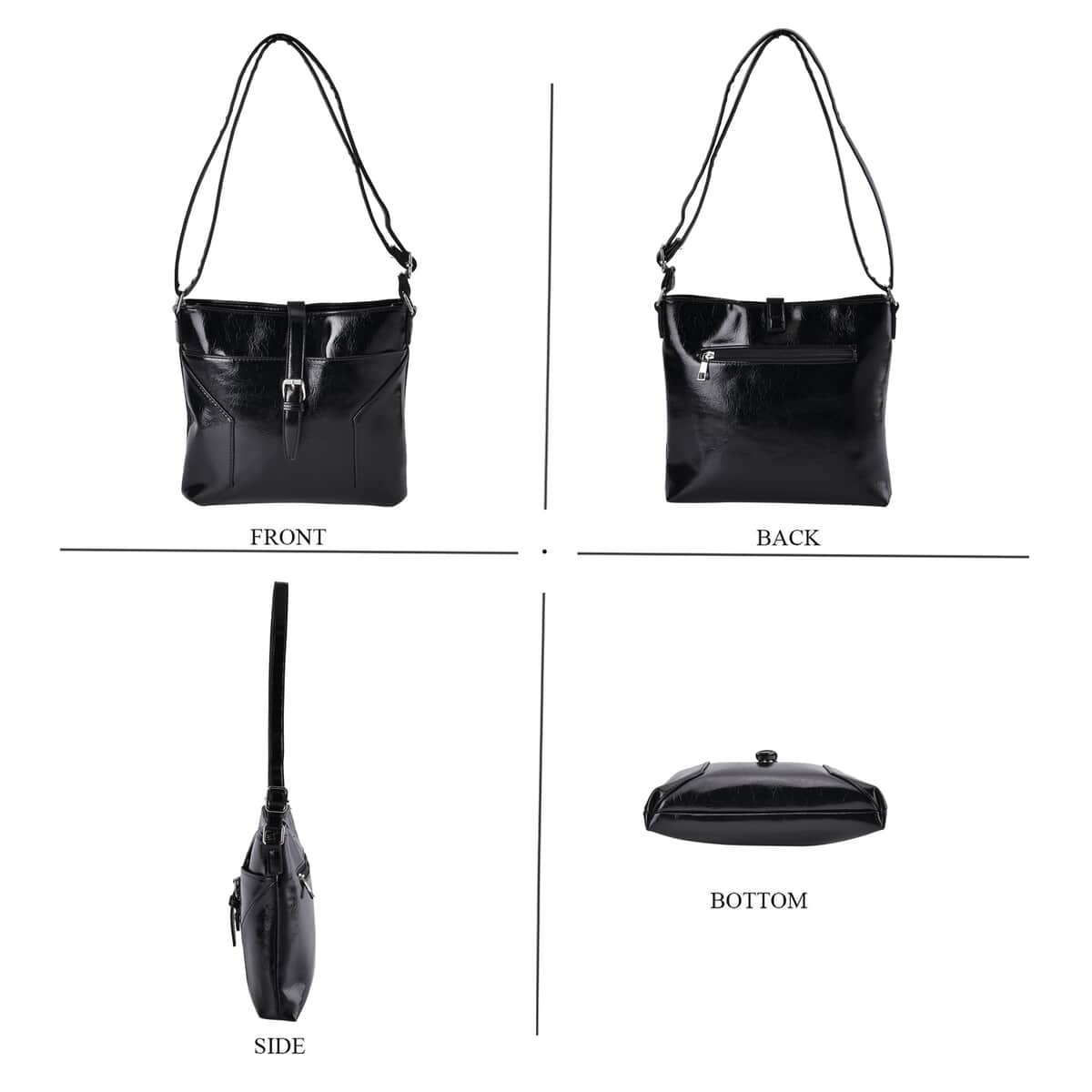 Black Faux Leather Crossbody Bag with Shoulder Strap image number 3