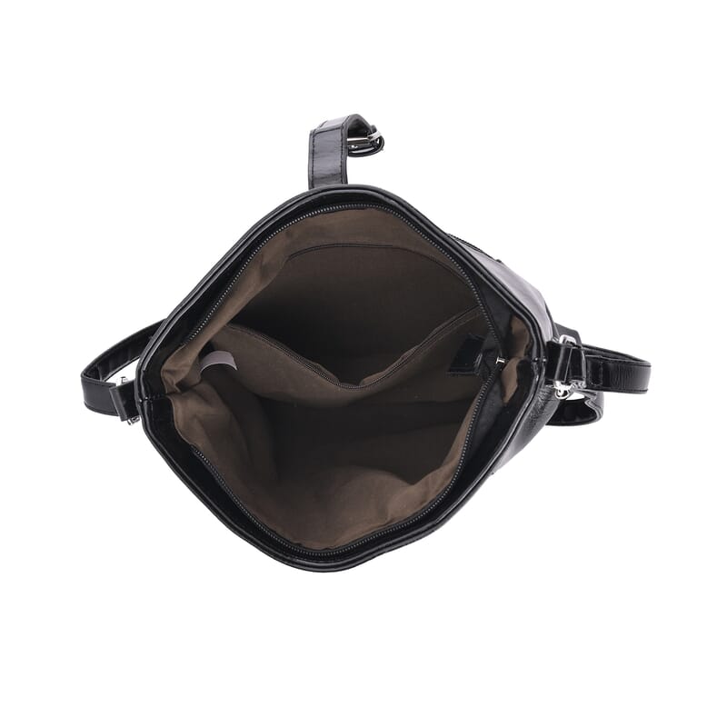 Black Faux Leather Crossbody Bag with Shoulder Strap