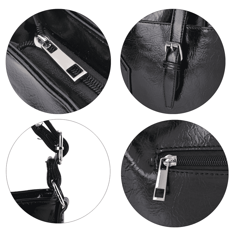 Black Faux Leather Crossbody Bag with Shoulder Strap