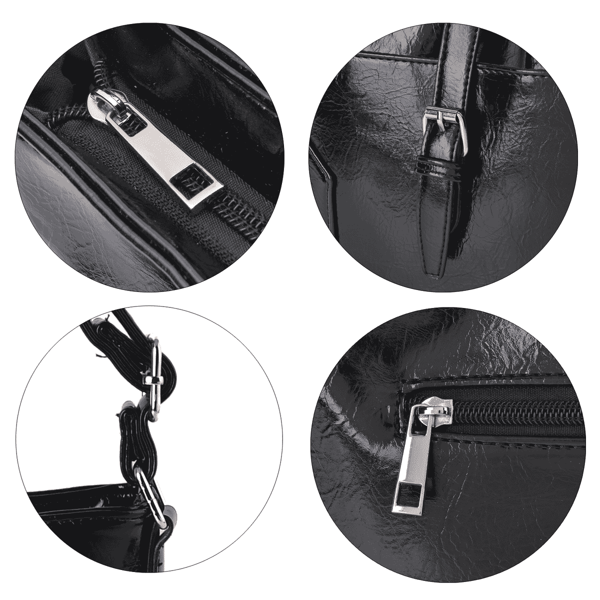 Black Faux Leather Crossbody Bag with Shoulder Strap image number 5