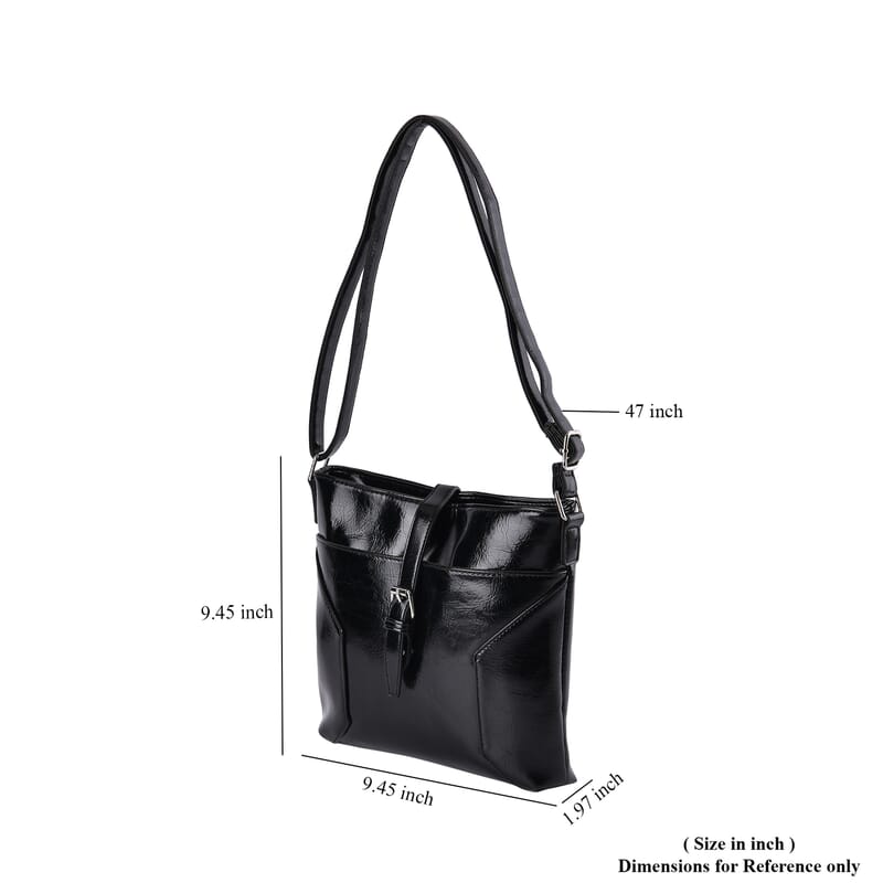 Black Faux Leather Crossbody Bag with Shoulder Strap
