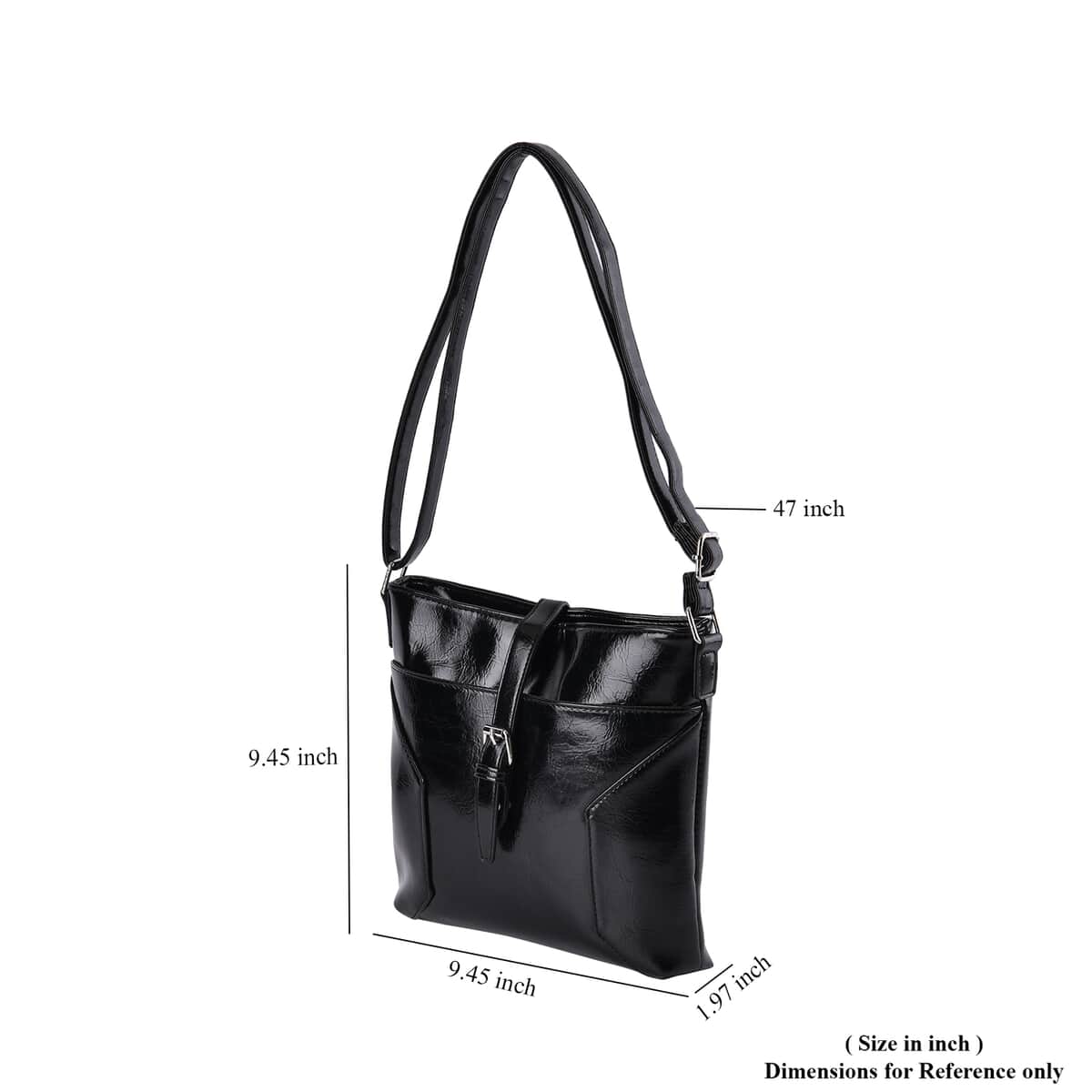 Black Faux Leather Crossbody Bag with Shoulder Strap image number 6