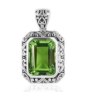 Artisan Crafted Chartreuse Quartz (Triplet) Solitaire Pendant in Sterling Silver 13.50 ctw
